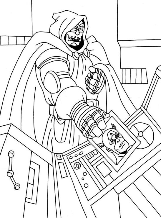 coloriage docteur doom avec une photo de captain america